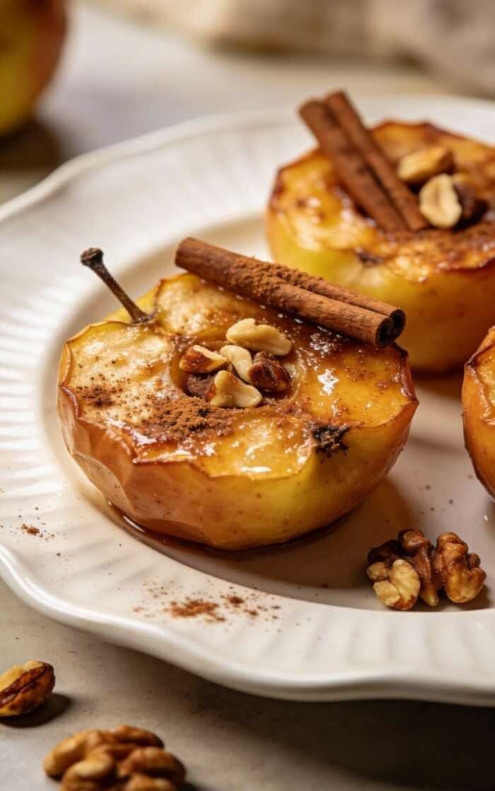 Manzana tibia con canela y nueces